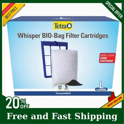 TÉTRA TETRA WHISPER BIO-BAG DISPOSABLE FILTER CARTRIDGES UNASSEMBLED LARGE 12 PACK New