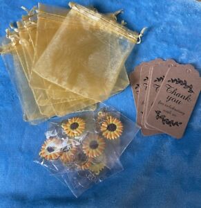 30 piece Sunflower Set- keyrings, Thank You tags & Organza gift bags-10 Of Each