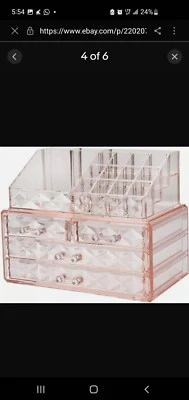 Pink Diamond Pattern Cosmetic Storage Boxes with Brush Holder - 2 Piece Set - Image 1 of 4