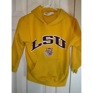 Vintage NCAA LSU Tigers Spell Out Hoodie Sweatshirt Gold Purple Kids Size M/8 - Picture 1 of 3