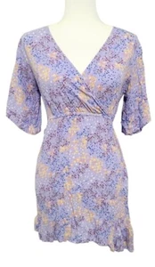 Vestido Púrpura Floral Primavera Verano Talla S Vestido Rebobinado Cuello en V - Imagen 1 de 9