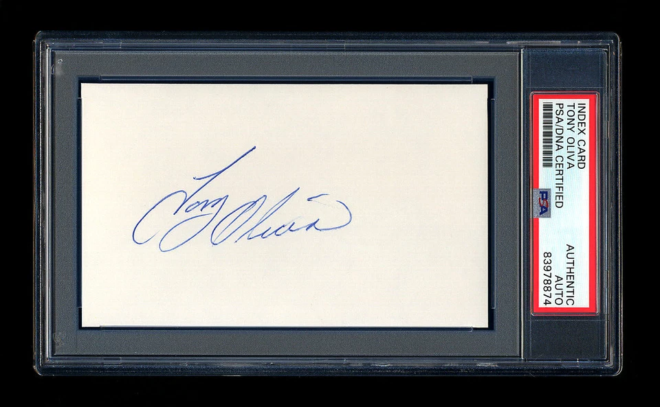 TONY OLIVA SIGNED INDEX CARD MINT PSA/DNA AUTOGRAPHED MINNESOTA TWINS HOF - Image 1 of 1