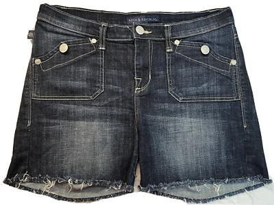 Pantalones Cortos Rock & Republic Stinger Talla 10 Azul Oscuro Denim Elastizados Dobladillo Deshilachado Cortes Foto 1 de 4
