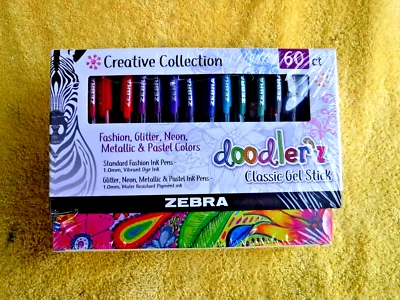 NIB ZEBRA CREATIVE COLLECTION 60 CT. 1.0mm VIBRANT INK DOODLER'Z GEL STICK PENS! - Image 1 of 4