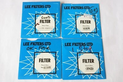 4 x Lee CC025, CC05M, CC10M,0.3ND Wratten Gelatin Filter 75mm x 75mm Barely Used - Image 1 of 2