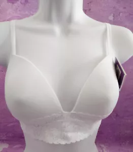Bra White Bralette Longline Lace Front Panel Smooth Cups 32B 34B Saloon Lingerie - Picture 1 of 5