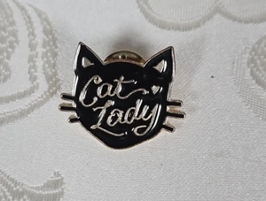 De Colección "Dama Gato" Solapa Sombrero Pin Tie Tac Kitty Face Tono Dorado Negro Esmalte ENVÍO GRATUITO - Imagen 1 de 4