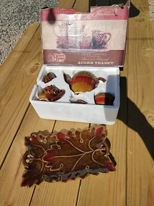 Cracker Barrel Give Thanks Ceramic Glazed Acorn Tea Set - Picture 1 of 5