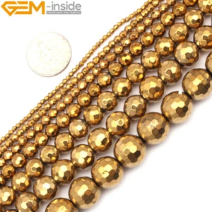 Cuentas facetadas de hematita natural recubiertas de oro reflejos metálicos de 15" no magnéticos - Imagen 1 de 43