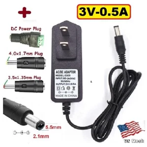 3V 0.5A AC/DC Power Supply Adapter 5.5x2.1mm with 3DC Power Plug Tips - Imagen 1 de 8