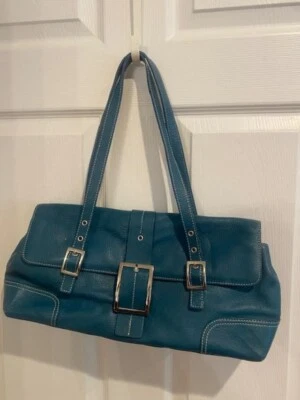 Women's Maxximum Vintage Blue Leather Pebble Satchel Handbag with Buckle Accents - Image 1 of 4