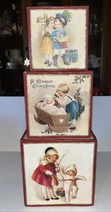 Vintage Bethany Lowe Weihnachten 3er Set Stapelblöcke - Bild 1 von 6