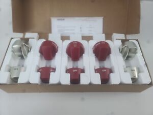 WOLF RED/SILVER KNOB SET (10pc) “New Print” FOR 36-48” D/F RANGES, C-pics.