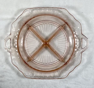 Anchor Hocking MAYFAIR/OPEN ROSE PINK Depression Glass 4-DIVIDED RELISH DISH 10" - Picture 1 of 12