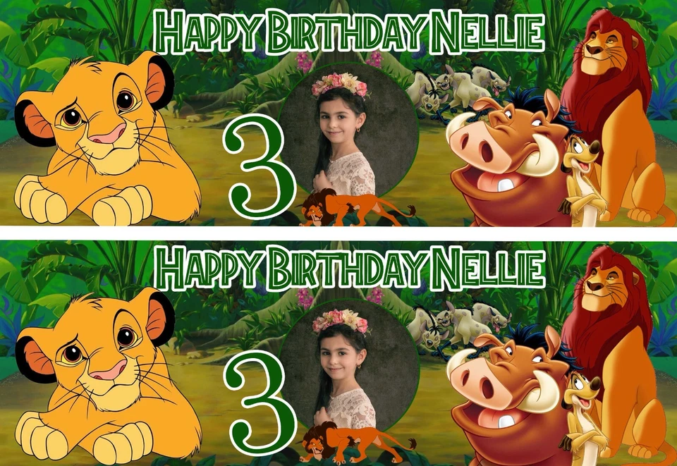 PERSONALPOLLY Personalised Lion King Birthday Banner x2 Photo Party Decoration Simba Mufasa