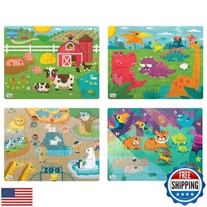 Chuckle and Roar - 4 Pack Tray Puzzles - Farm, Dinosaurs, Jungle, and Zoo - L - Picture 1 of 5