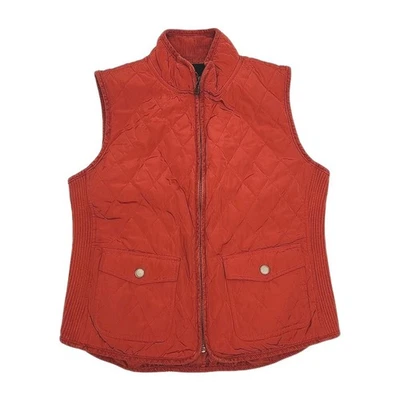 Colete Talbots laranja acolchoado malha lateral zíper feminino tamanho médio bolsos jaqueta - Imagem 1 de 4