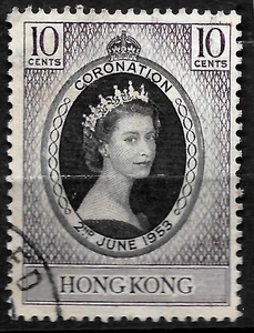 1953🔥HONG KONG , CORONATION , ELIZABETH II , 10c STAMP , PERF 🔥USED VF - Picture 1 of 1