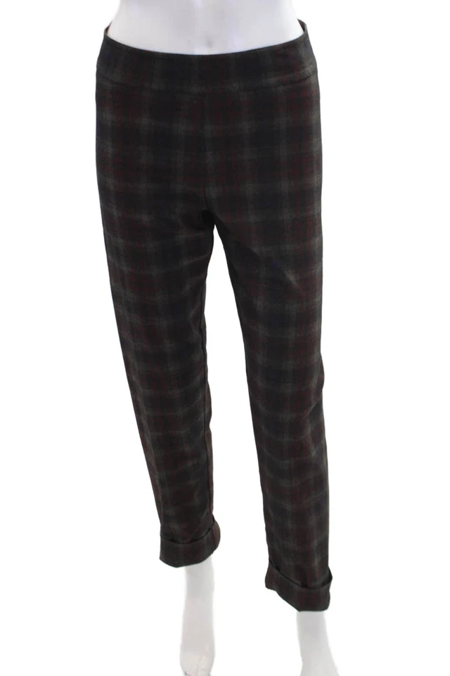 Pantalones de vestir Avenue Montaigne para mujer a cuadros elásticos cónicos multicolor talla 4 Foto 1 de 4