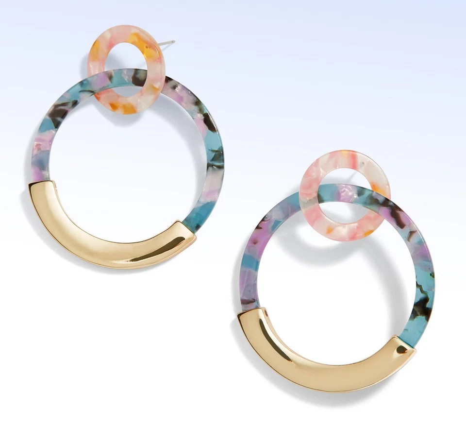 PENDIENTES ARO DOBLE ACRÍLICO JASPEADO DANIYA tono dorado Foto 1 de 1