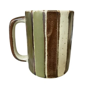 Taza de té de café de gres moteado de Japón de colección verde marrón a rayas estilo Otagiri - Imagen 1 de 7