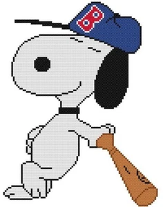 CROSS STITCH+ CRAFT PATTERN Snoopy Beagle Dog Red Sox Baseball Hat Bat Peanuts - Picture 1 of 16