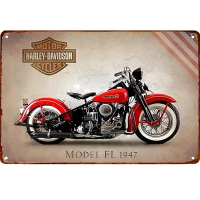 Vintage Tin Metal Sign Model FL 1947 Motorcycle Wall Art Decor 8x12  - Image 1 of 4