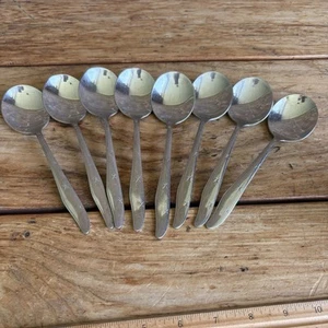 Set Of 8 Mar Crest Citation MCM Atomic Starburst Stainless Steel Soup Spoons - Bild 1 von 6