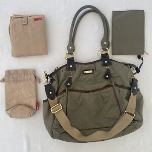 Storksak Olivia Brown Nylon Diaper Bag. Olive Green With Accessories. Preowned.