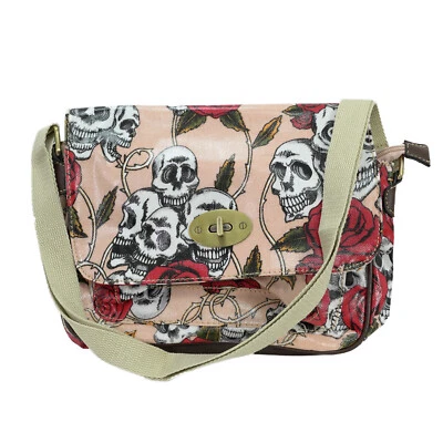 Cartera Bandolera Pequeña/mini Bandolera Estampado Rosa Calavera Paño Aceite Retro Foto 1 de 4