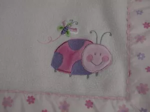 Just Born Ladybug Baby Blanket Pink Daisy Flowers Satin Trim Security Lovey - Picture 1 of 3
