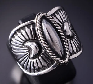 Size 9 Silver Navajo Handstamped Concho Ring by Derrick Gordon 4C31R - Picture 1 of 6