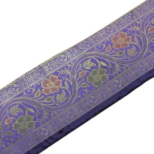 3 Yard Woven Zari Brocade Indian Faux Silk Border Trim Lace Ribbon Purple - Picture 1 of 3