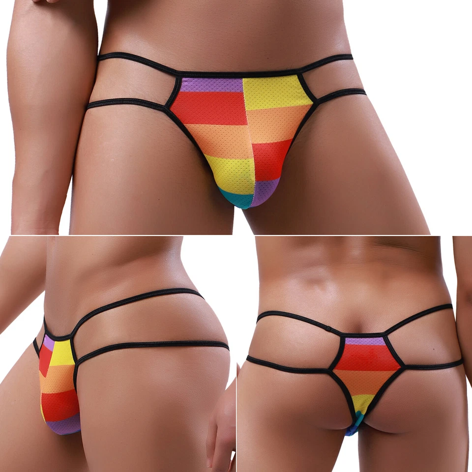 Men's Mesh Sexy Thongs Underwear Colorful Print G-strings T-back Underpants M-XL - Image 1 of 4