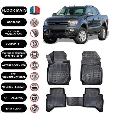 Alfombrillas forro para Ford Ranger (2011-2022) impermeables 4D moldeadas negras 4 un. Foto 1 de 4