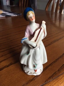 Occupied Japan Figurine Hand Painted Woman Holding Mandolin - Picture 1 of 6