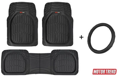 Motor Trend Deep Dish Floor Mats + Leather Steering Wheel Cover Set - Universal - Image 1 of 4