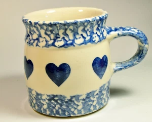 Roseville Ohio Keramik blau & weiß Schwammgeschirr Herzen Kaffeebecher Tasse Made in USA - Bild 1 von 4