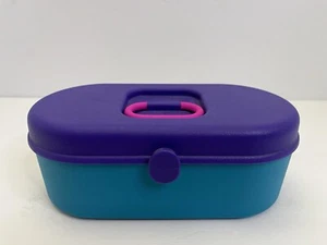 Small Mini Makeup Cosmetic Jewelry Case Vintage Caboodle-style Teal Pink Purple - Picture 1 of 10