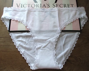 VICTORIA'S SECRET White Cotton Bikini Panty VS Lace Trim S M L XL NWT - Picture 1 of 4