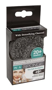 Spongeables Charcoal Facial Cleanser in a Sponge Sea Salt Eucalyptus - Picture 1 of 3