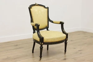 French Antique Ebony Upholstered Library Chair Gold Mounts #52678 - Picture 1 of 16