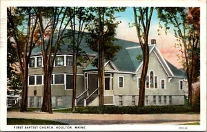 "Postal de la Primera Iglesia Bautista Houlton Maine WB 1927 ""Muchas truchas" - Imagen 1 de 2