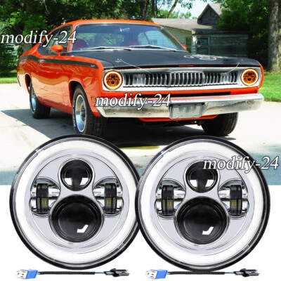 2x Fit Plymouth Barracuda Cuda Duster 340 7" LED faros redondos DRL haz alto/bajo Foto 1 de 4