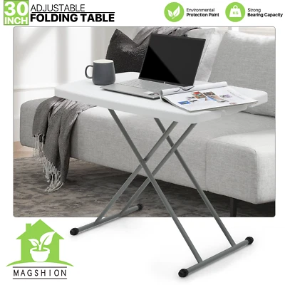 White Folding Protable TV Tray Adjustable Dinner Table Sofa Bed Side Laptop Desk - Image 1 of 4
