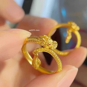 999 Pure 24K Yellow Gold Ring For Women 5G Light Dragon Hollow Band Ring US 7 - Picture 1 of 7