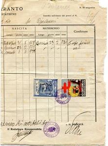 ITALY 1938 document with revenue stamps COMUNE DI TARANTO (G633) - Picture 1 of 3