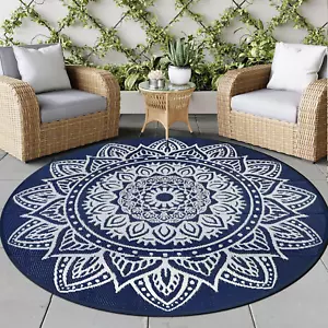 round Outdoor Rug 8Ft Boho round Patio Rug Waterproof Plastic Outdoor Carpet for - Picture 1 of 12