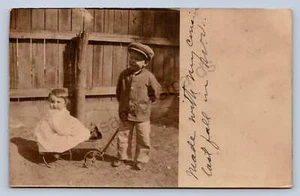 K10/ Athens Tennessee Postcard RPPC c1910 Cute Kids Wagon 367 - Picture 1 of 4