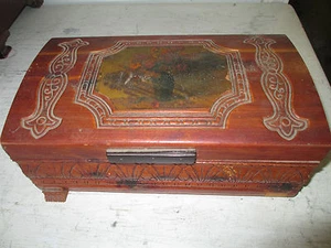 Vintage Wooden Jewelry Box, Great Detail, 11 1/2" x 7" x 4 1/2" - Picture 1 of 7